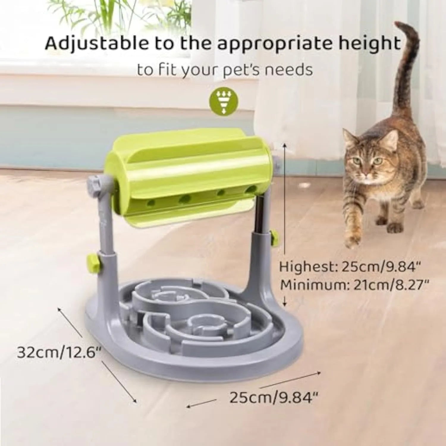 Interactive pet puzzle slow feeder bowl with adjustable height in blue, green, or pink