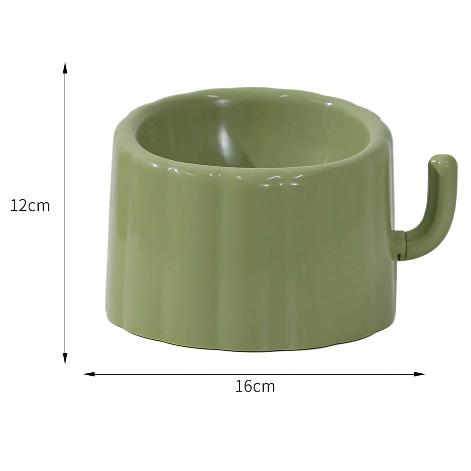 Dark green ceramic cat bowl on a raised cactus-design stand with wide rim and anti-slip base.
