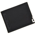 Men's black PU leather short wallet showing iron-edge card-picking design.