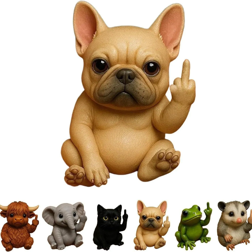 Mini resin animal middle finger doll ornament in dog, cat, elephant, or other animal styles