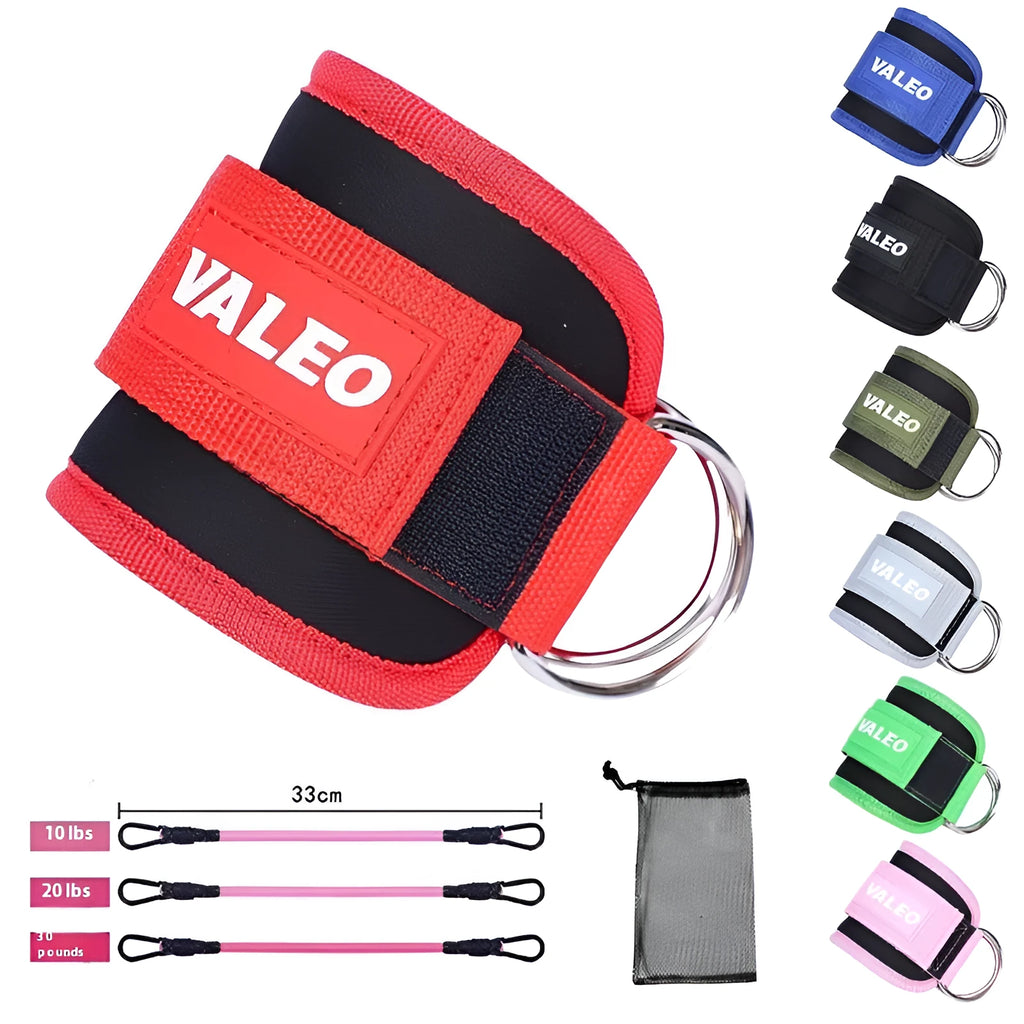 Ankle buckle leg practice hip trainer strap with elastic string and mesh pocket in green, black, pink, red, grey, army green, or blue