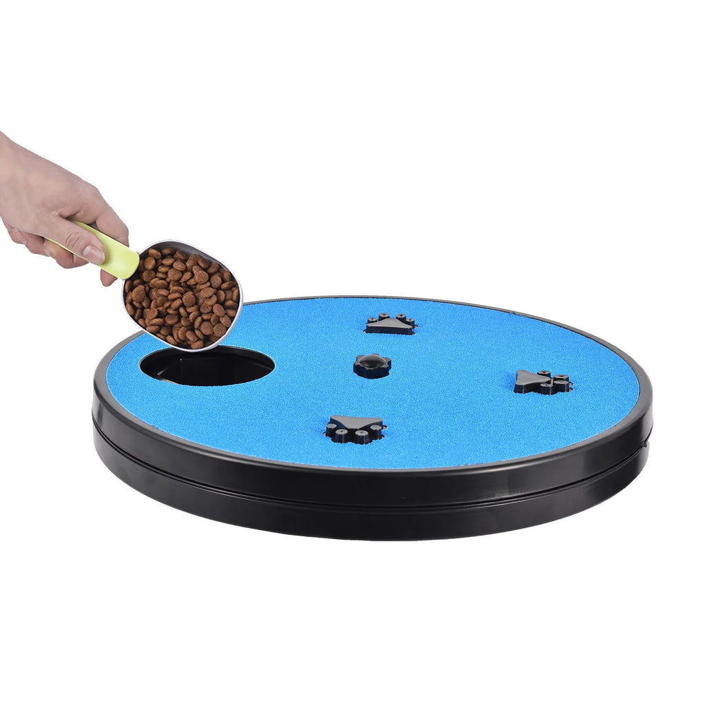 Square dog nail file scratch board with rotating slow feeder compartments and suction cup base