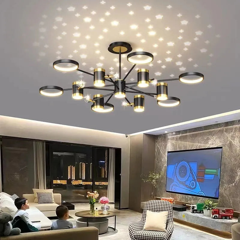 Black Nordic style iron chandelier with 13 lights and remote control