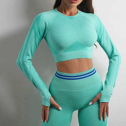 Premium seamless activewear collection featuring nylon tops, leggings, and suits in various colors