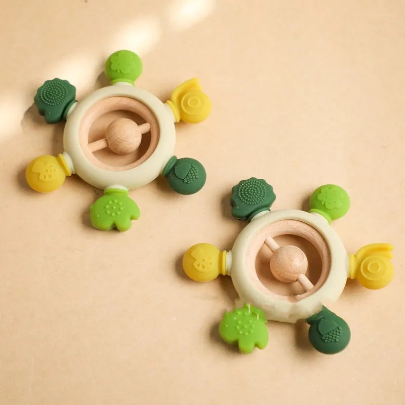 Baby's molars silicone yaoyaole teether rattle toy in pink, edible material for hand sucking prevention