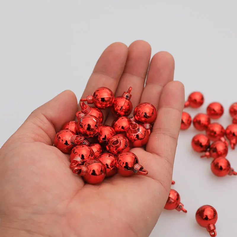 48 mini electroplated glossy Christmas hanging balls in red, gold, silver, rose, blue, and green