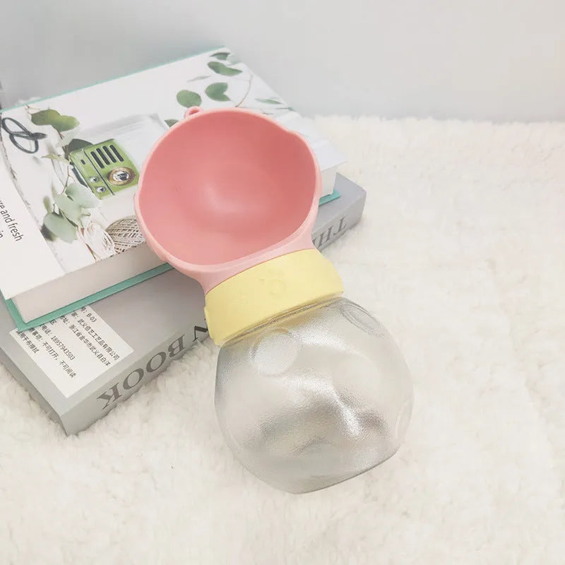 380ml portable dog water bottle with food feeder in white, green or pink, leak-proof travel pet drinker for walks