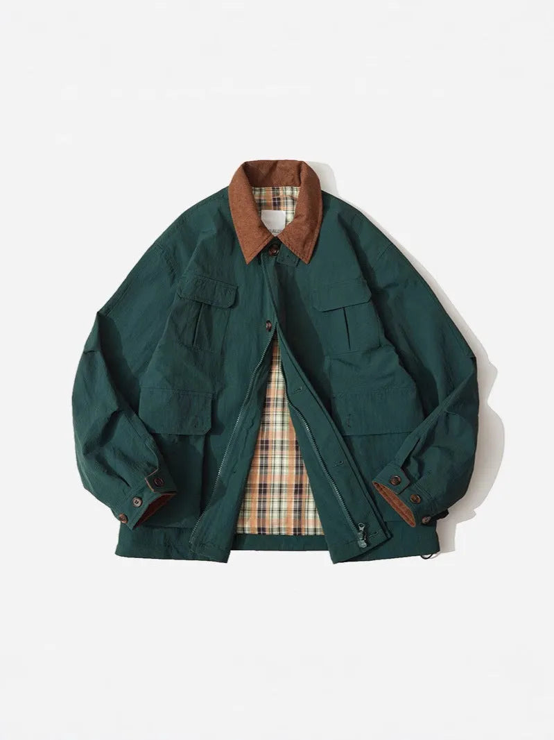 Green or apricot polyester casual jacket with side seam pockets and regular long sleeves
