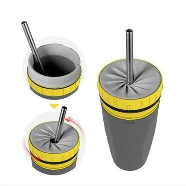Twist-top silicone seal travel tumbler with double-wall insulation and cartoon patterns