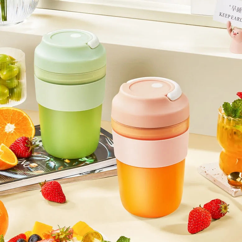 Purple portable USB rechargeable blender cup with 400ml capacity and stainless steel blades for shakes