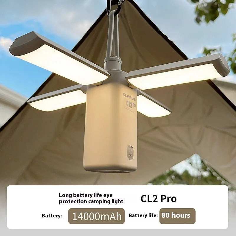 Outdoor rechargeable campsite LED lamp in white or green with USB charging cable
