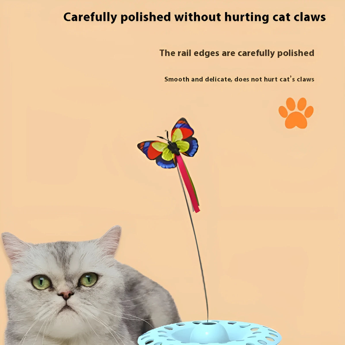 Pink and white ABS PP electric three-in-one cat toy with turntable, butterfly feather, and excavator movement