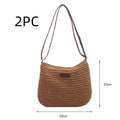 Medium woven straw tote bag with zipper in beige or dark khaki, 29cm wide, 23cm high, 6cm deep.