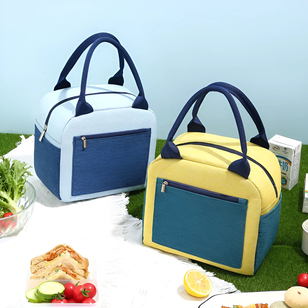 Blue aluminium foil thickening waterproof lunch insulation bag made from Oxford cloth.