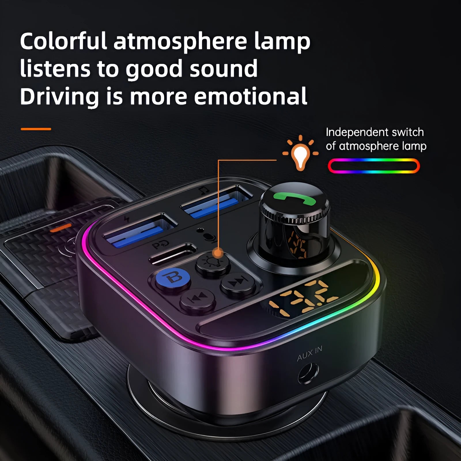 T18 Bluetooth car MP3 player FM transmitter in black with standard English interface
