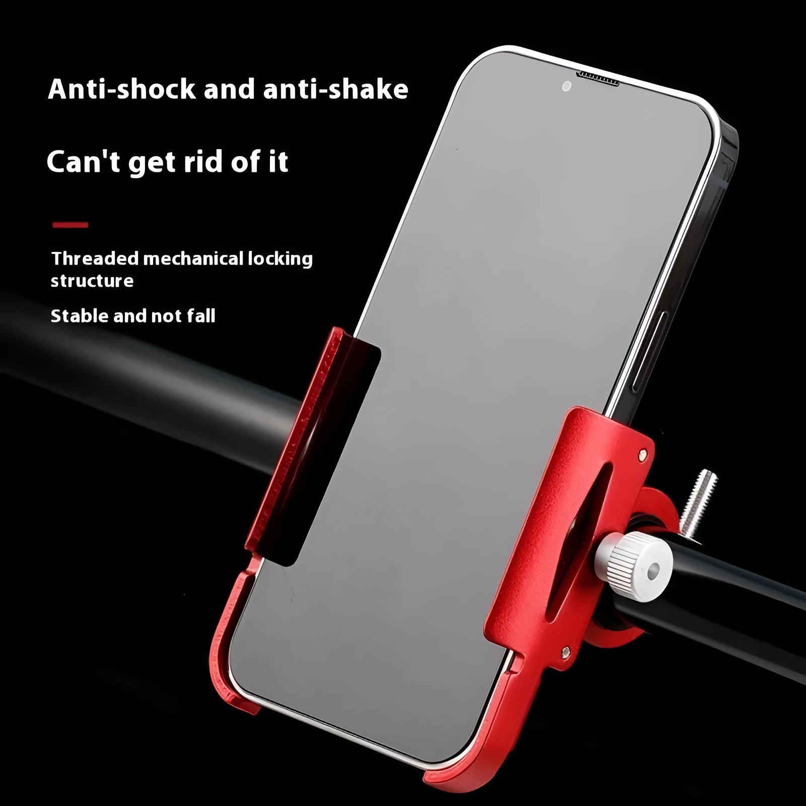 Aluminium alloy bicycle and motorcycle phone holder in black, red, titanium, and black colour options