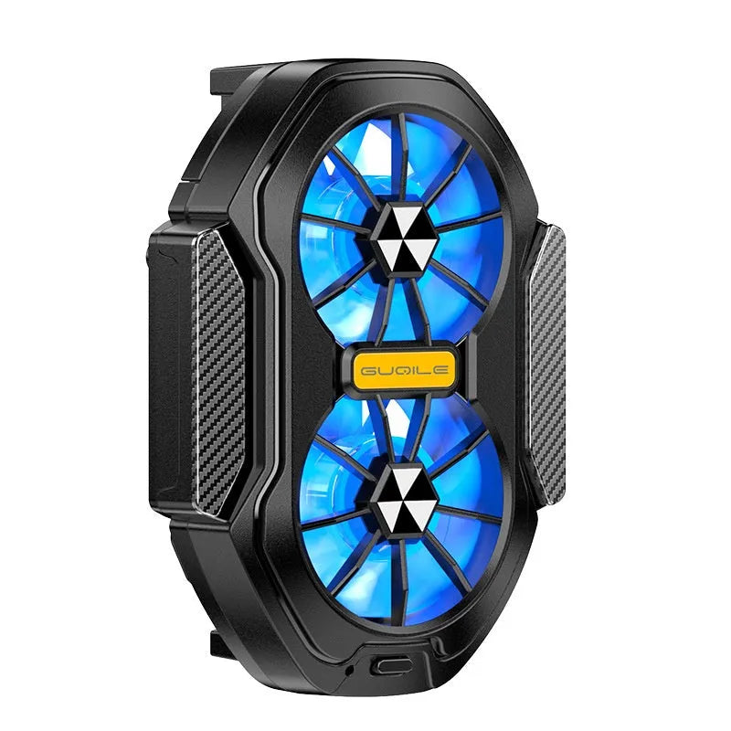 FS01 twin fan phone radiator with ABS body, adjustable 62-92mm clamp and Type-C cable