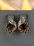 Round flower feather design zircon earrings in rose gold with six champagne gold colour options