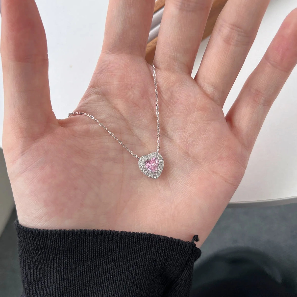 Women's simple colour dopamine zircon necklace in 925 silver with electroplated finish, shown in platinum and pink diamond options