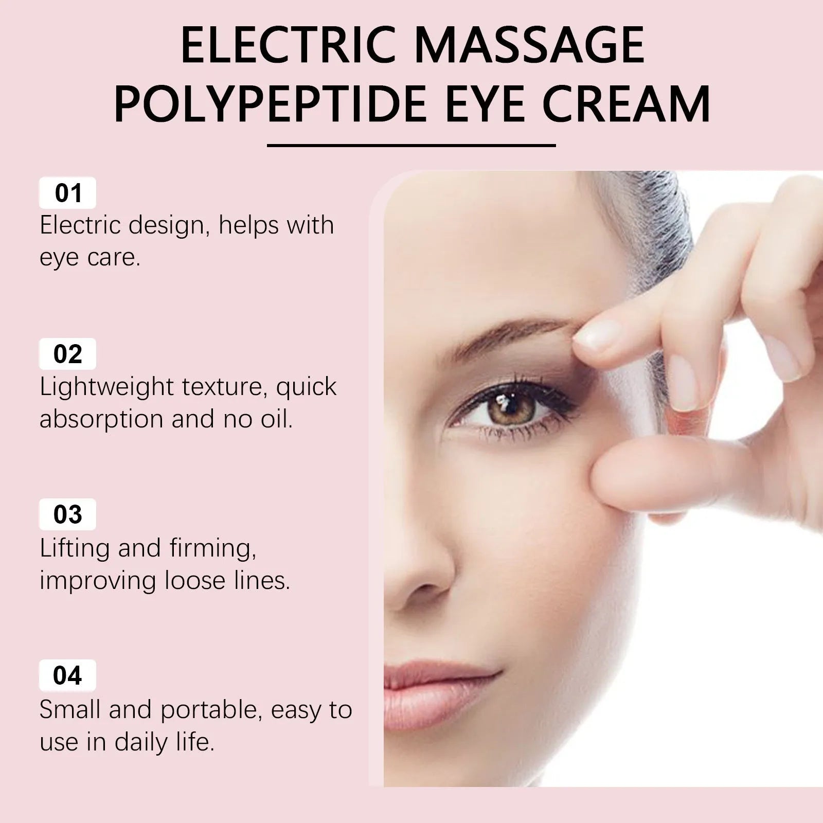 Electric vibrating eye cream dispenser unit, 7.7x11cm, containing 50g of firming moisturiser.