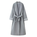 Women's loose fit woolen coat with lace cuffs in dark gray, apricot, or beige, sizes S to L