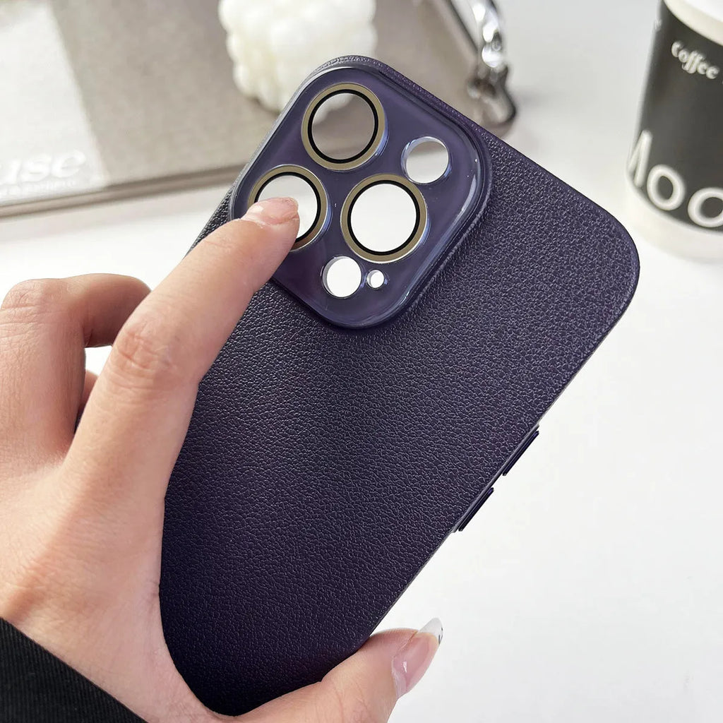 Solid Colour Lychee Pattern Phone Case Anti-Fall Anti-Fingerprint PC Material All-Inclusive Simple Design for iPhone 12 Pro Max 13 14 15 Series in 7 Colours