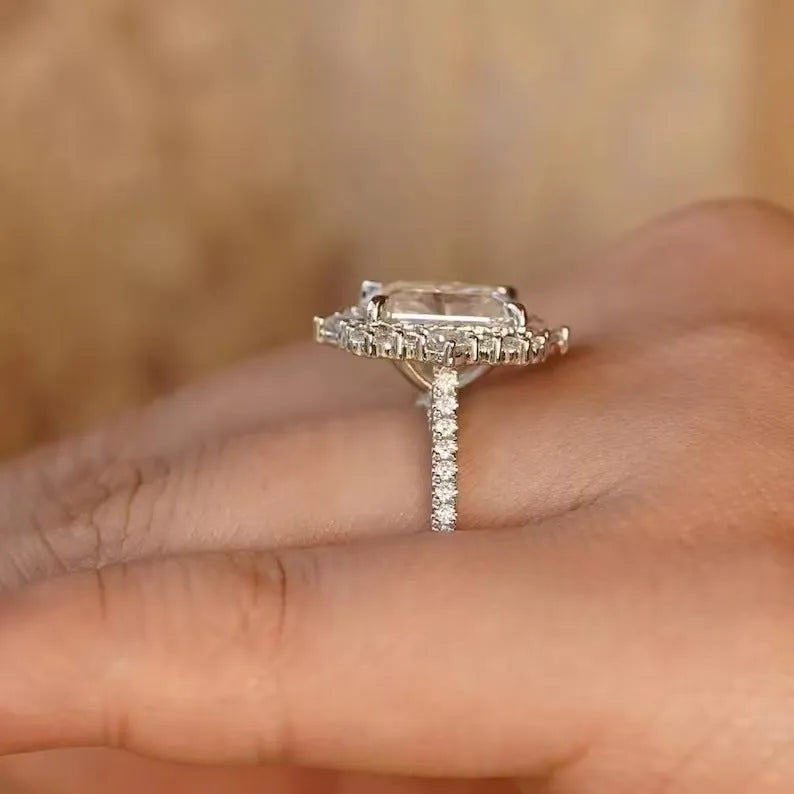 Rectangular copper fashion ring with electroplated finish in white gold colour