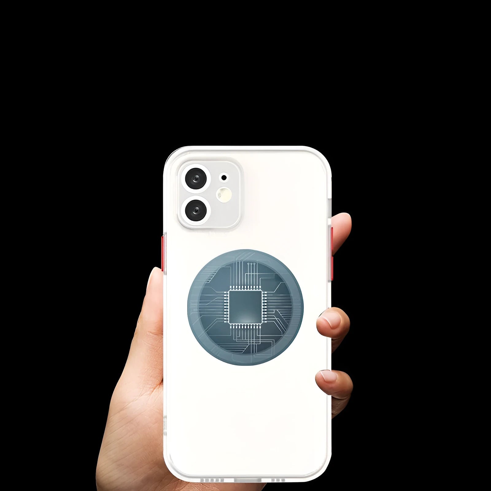 Magnetic phone case for iPhone 13 in black with PC back and TPU edges showing camera cutout