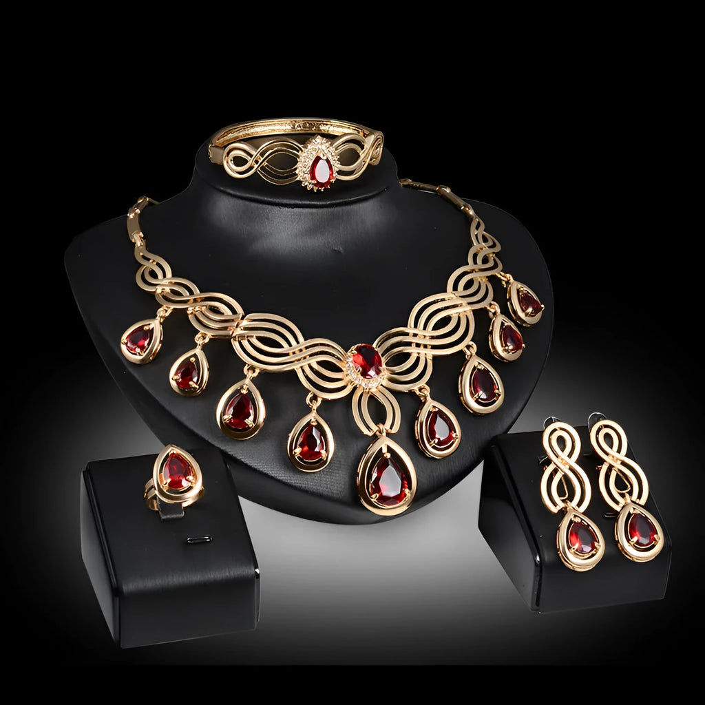 Women's alloy jewellery set with rhinestone pendant, earrings, and bracelet in 18K gold colour