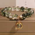 Natural green phantom quartz and chorite crystal bracelet for women in Japanese Korean style.