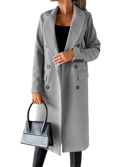 Women's winter coat in double-breasted design with slim fit and lapel collar