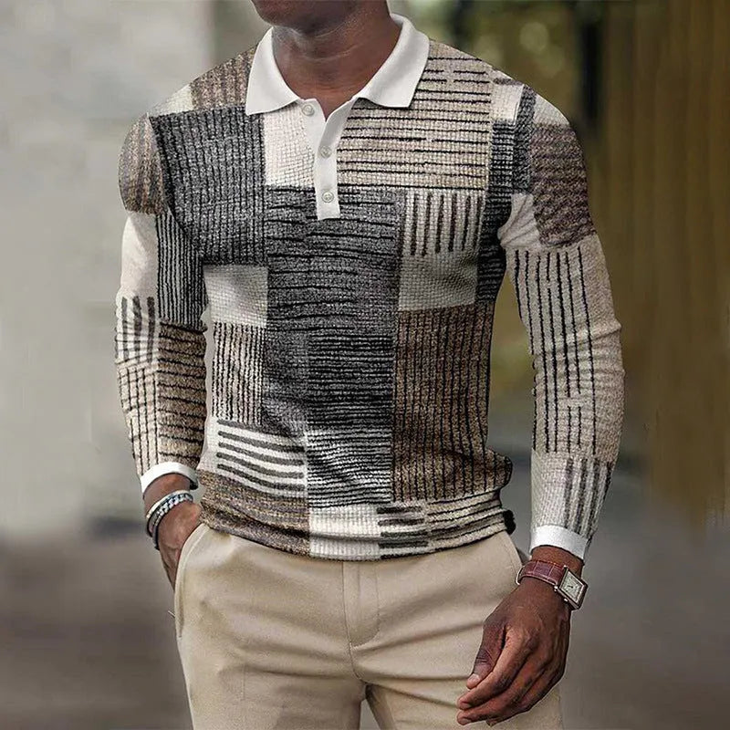 Men's 3D printed striped casual long-sleeved top in polyester available multiple colours sizes