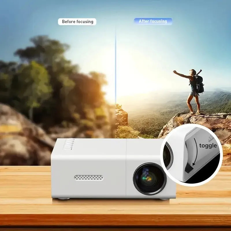 M100 portable mini projector in black or white colour showing remote control and cables