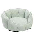 Grey plush cat kennel mat showing enclosed design with raised sides and soft interior.