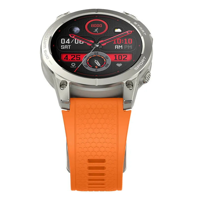 Black S53 outdoor GPS smart watch with zinc alloy frame and silicone band on a wrist.