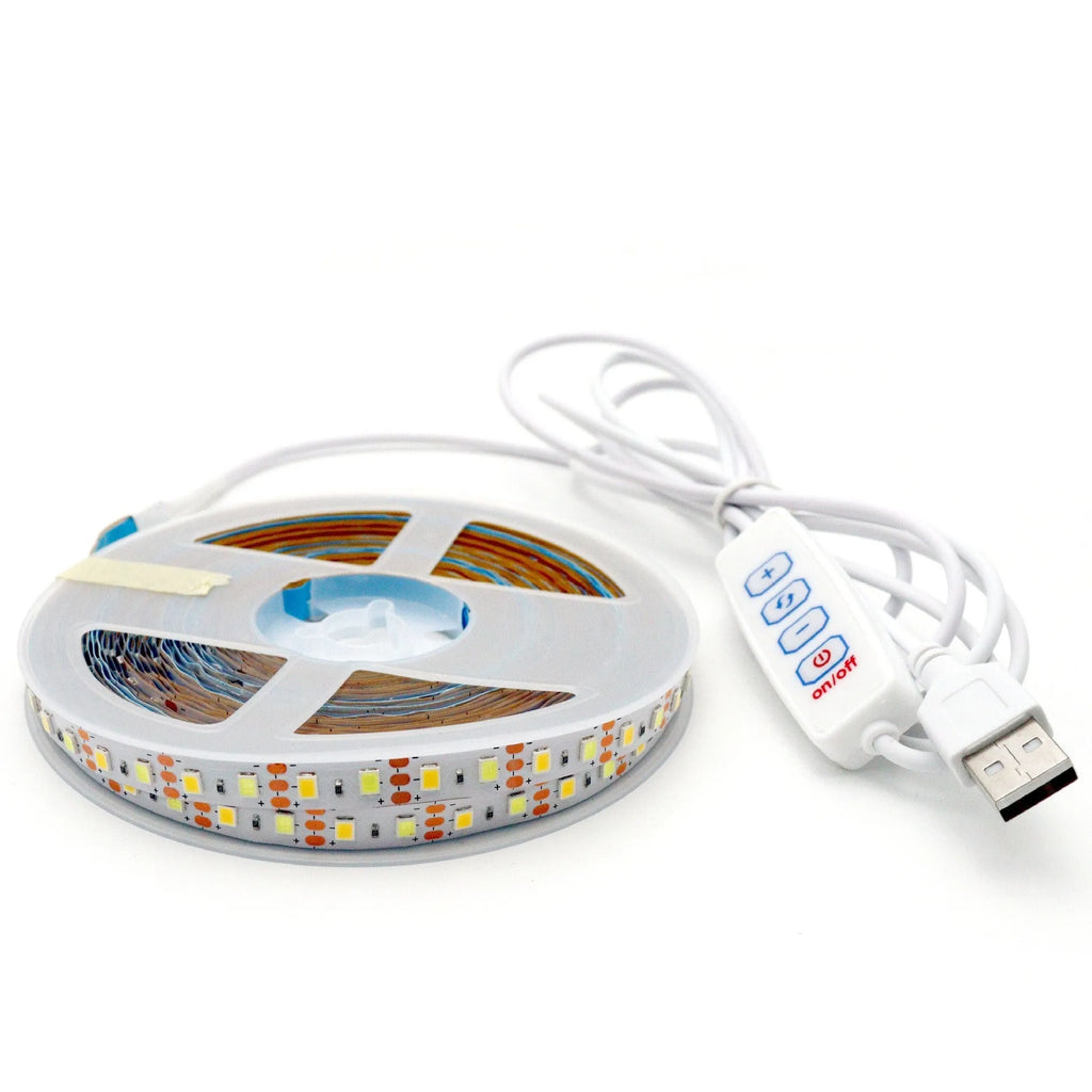 USB two-color dimmable LED light strip with 120 beads and button control, 5V input, 20cm length option
