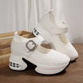Woven wedge shoes for women solid colour black low top mid heel 3-5CM rubber sole leather lining