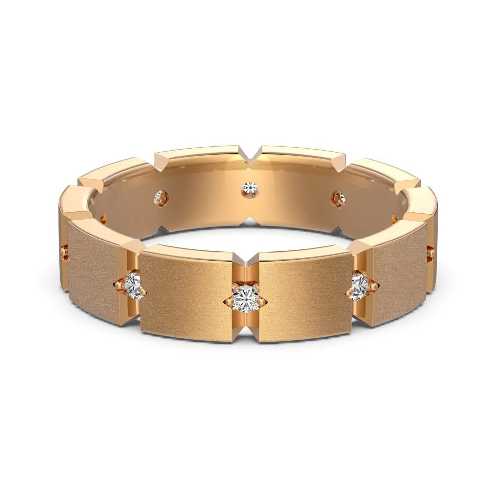 S925 sterling silver slim couple ring with round and quadrilateral zirconium geometric details in champagne finish