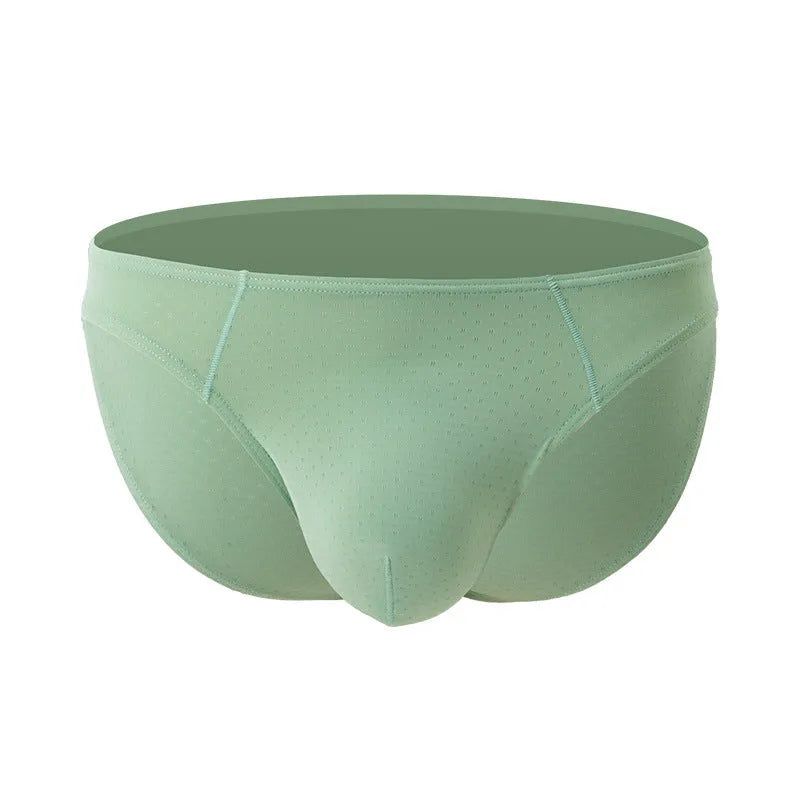 Men's low rise Ice Silk briefs in solid colour, ribbed weave quick-dry fabric