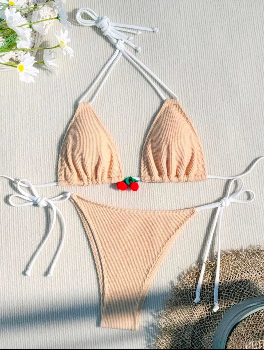 Women's solid colour bikini swimsuit in high elasticity fabric with backless briefs style design