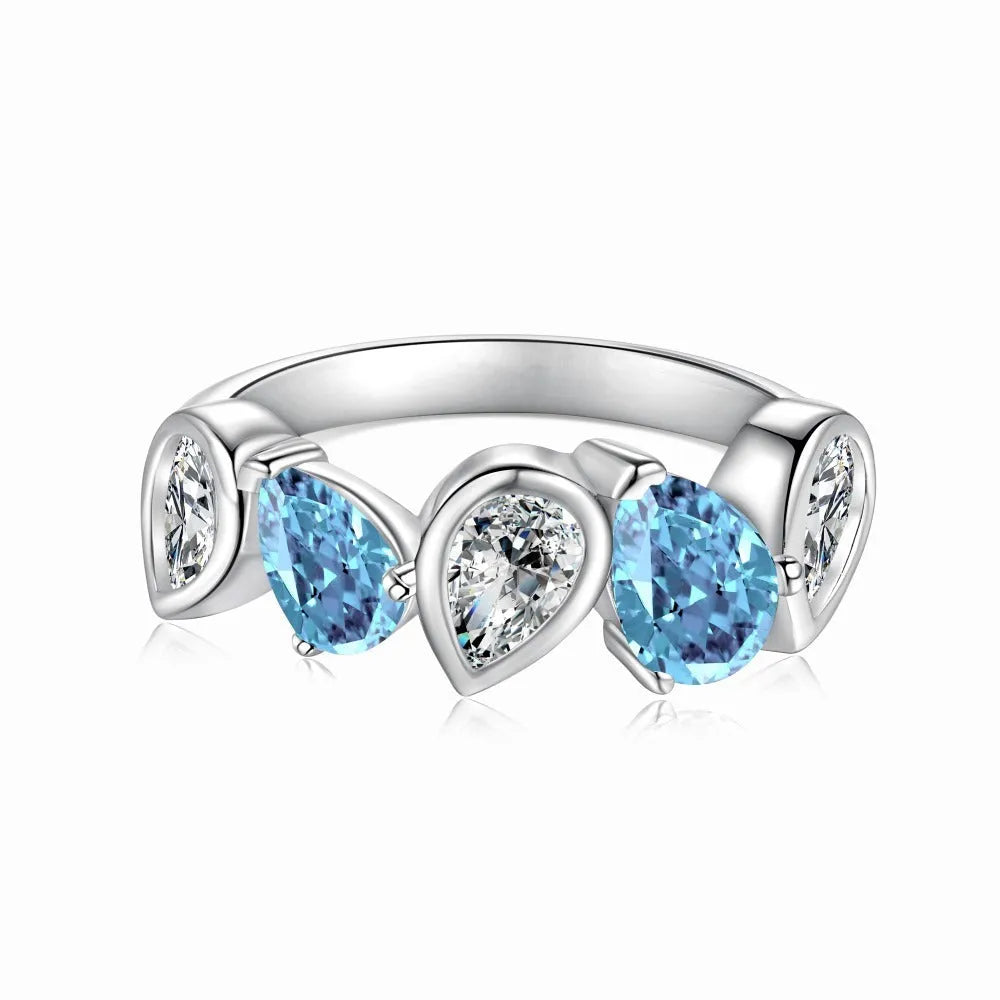 S925 sterling silver zircon ring with water drop pear-shaped stitched design, women's sizes 6-9