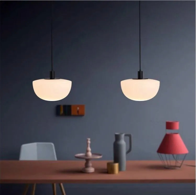 Simple modern milky white glass single-head droplight pendant light with 22cm and 35cm size options
