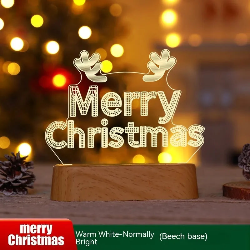 3D acrylic LED decorative lamp with Christmas tree design glowing with warm white light