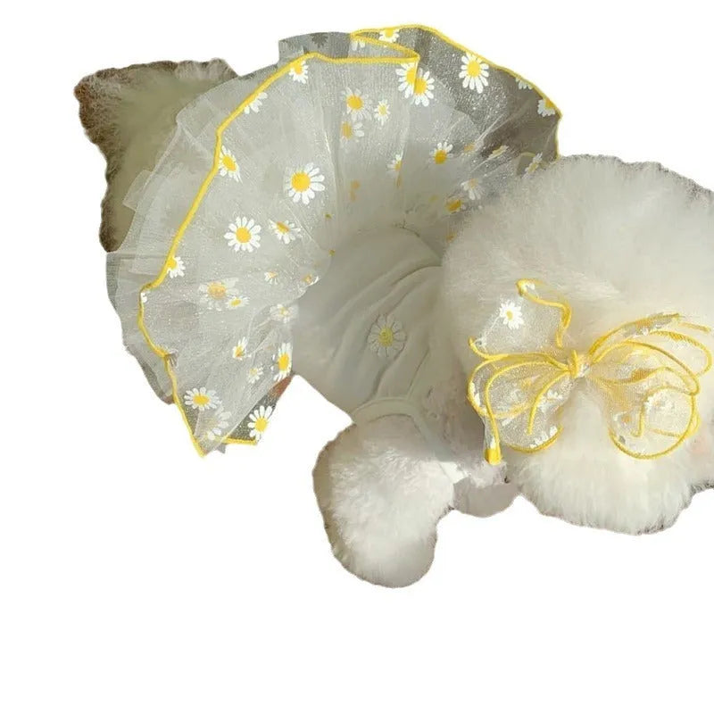 Yellow daisy pattern polyester dog clothes for summer in sizes XS to XL