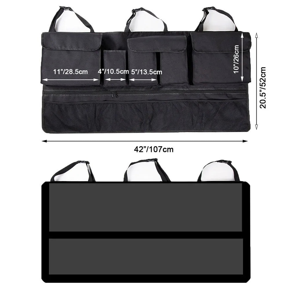 Black car boot hanging shopping bag organiser with waterproof Oxford cloth and carry handle