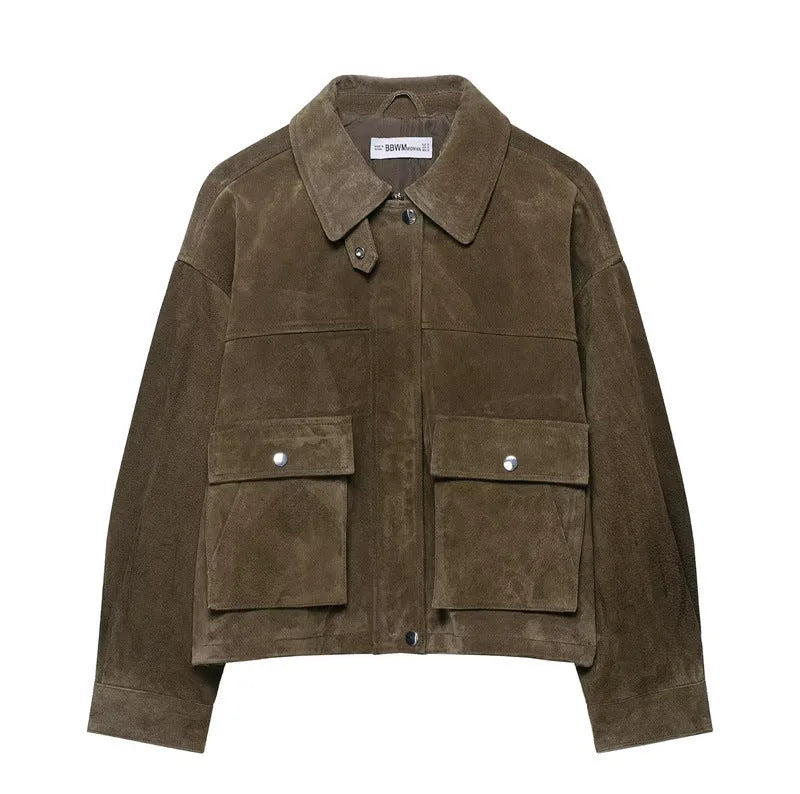 Women's medium-thickness PU jacket in Japanese-Korean casual style with regular cut