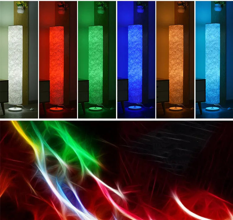 Smart RGB remote control folding floor lamp with fabric shade and stainless steel body, adjustable height 1520mm, LED light source