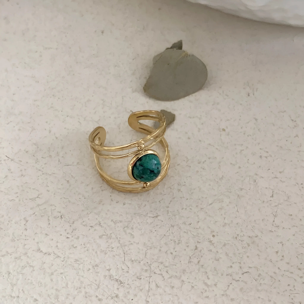 JZ0379 green titanium steel geometric open ring with electroplated finish