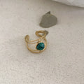 JZ0379 green titanium steel geometric open ring with electroplated finish