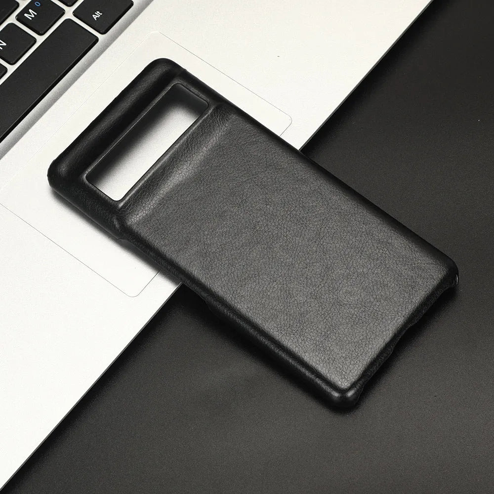Business Oil Edge Lychee Pattern faux leather flip phone case for Google Pixel6 in black with textured finish